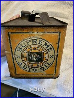 Vintage Early Rare Antique Supreme Auto Oil Gulf Refining Co One Gallon Oil Can