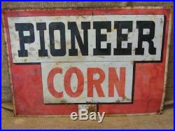 Vintage Metal Pioneer Corn Sign RARE EARLY DESIGN Antique Feed Seed Farm 9995