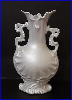 Vintage Opalescent Ivory White Flower Vase LACE decorated Rare Antique LOOK NICE