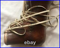 Vintage Rare Medical Ankle Leg Leather Laced Boot Brace Early Century 1920/30s