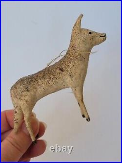 Vtg Antique Early Spun Cotton Dog Ornament Rare! Christmas