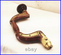 Vtg antique early Sheffield wood & brass ornate bit brace hand drill rare tool