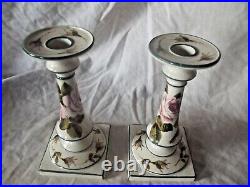 Wemyss Pair of Super Rare Candle Sticks Rose Decorated with Roses & Buds