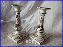 Wemyss Pair of Super Rare Candle Sticks Rose Decorated with Roses & Buds