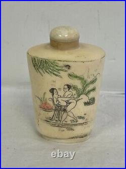 X3 RARE ANTIQUE CHINESE 2 Sided HAND CARVED Risque SNUFF BOTTLES 3 H