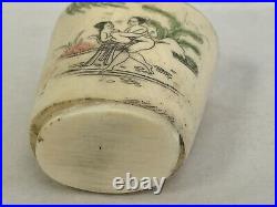 X3 RARE ANTIQUE CHINESE 2 Sided HAND CARVED Risque SNUFF BOTTLES 3 H