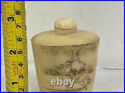 X3 RARE ANTIQUE CHINESE 2 Sided HAND CARVED Risque SNUFF BOTTLES 3 H