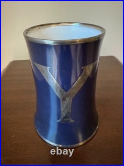 Yale University Rare Antique Early 1900's Blue Ceramic and Silver Mug