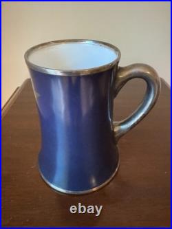 Yale University Rare Antique Early 1900's Blue Ceramic and Silver Mug