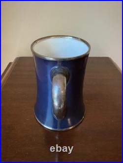 Yale University Rare Antique Early 1900's Blue Ceramic and Silver Mug