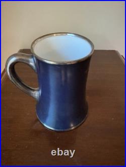 Yale University Rare Antique Early 1900's Blue Ceramic and Silver Mug