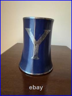 Yale University Rare Antique Early 1900's Blue Ceramic and Silver Mug